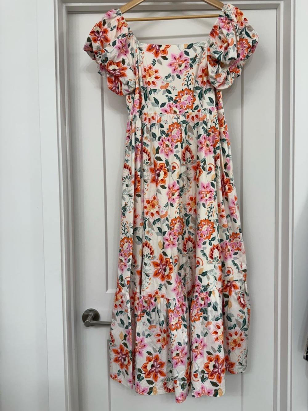 Shop Stevie Cream Midi Dress with Pink and Orange Floral Print